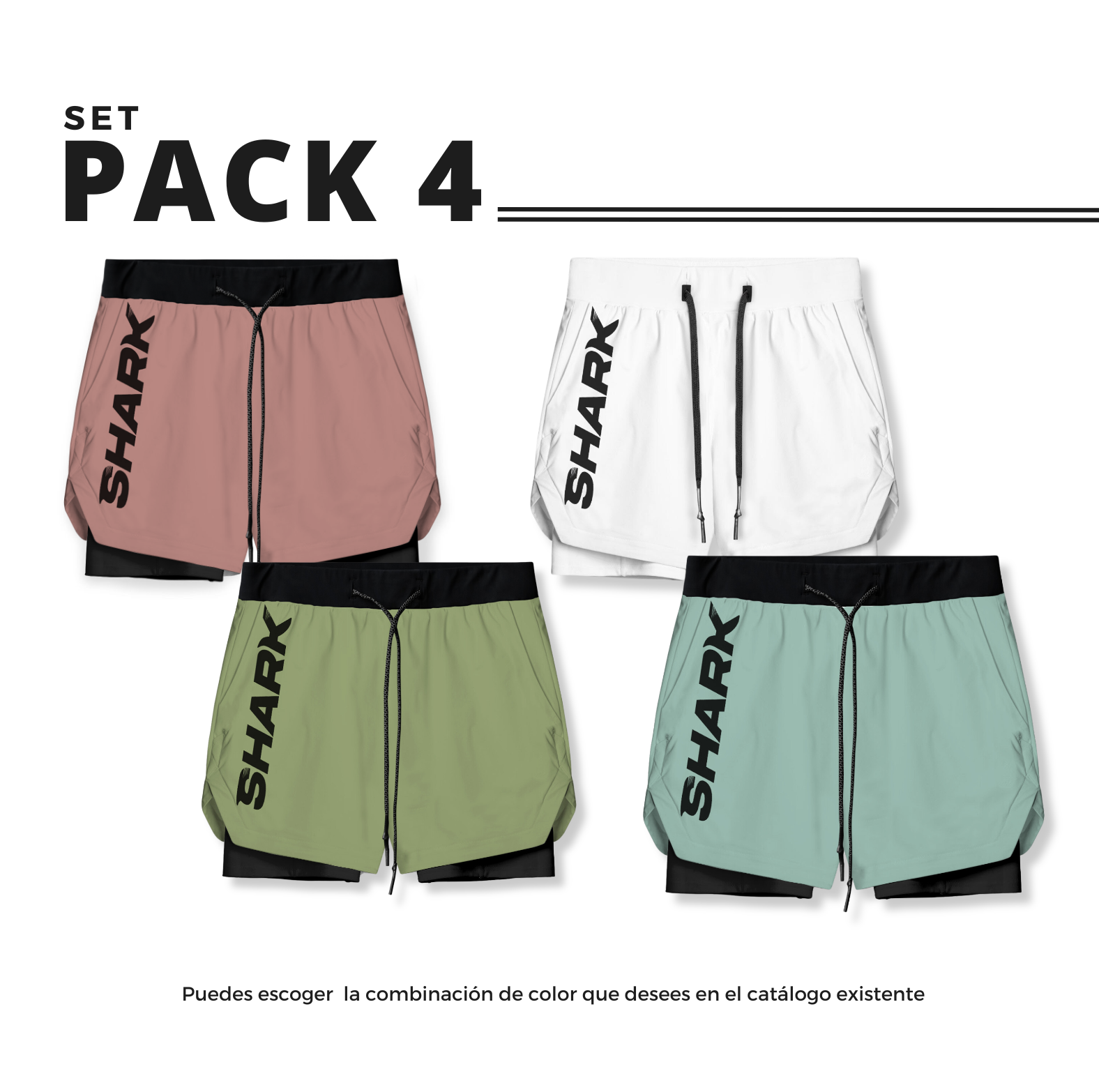 Set deportivo 4 pantalonetas deportiva running gym 2 en 1  Shark Company®